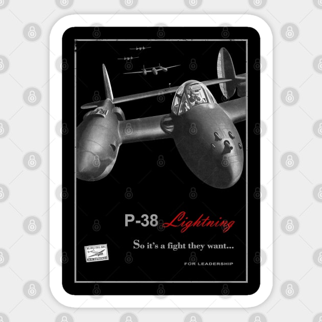 P-38 Lightning WW2 American Fighter Sticker by Jose Luiz Filho